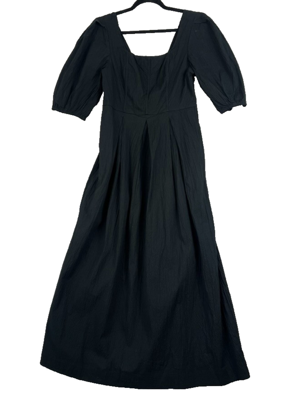 A New Day Black Midi Dress Medium Short Puff Sleeve Square Neckline NWT